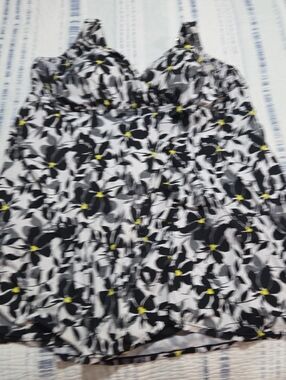 Always For Me Black and White Floral Swim Dress with Yellow Accents